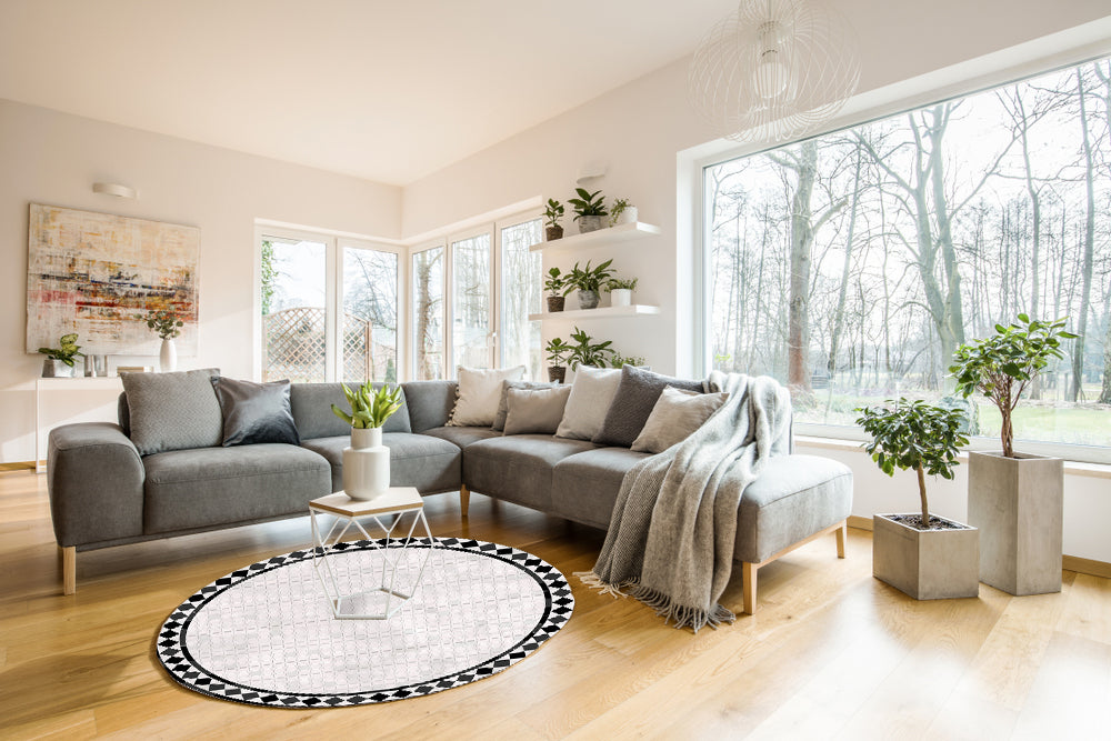 דגם מלכותי שחור לבן PVC שטיח עגול