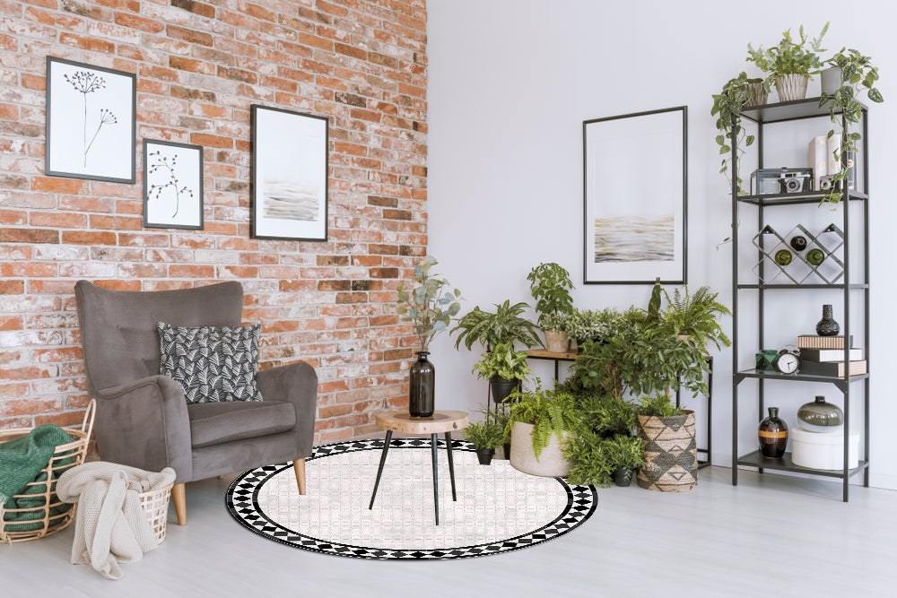 דגם מלכותי שחור לבן PVC שטיח עגול