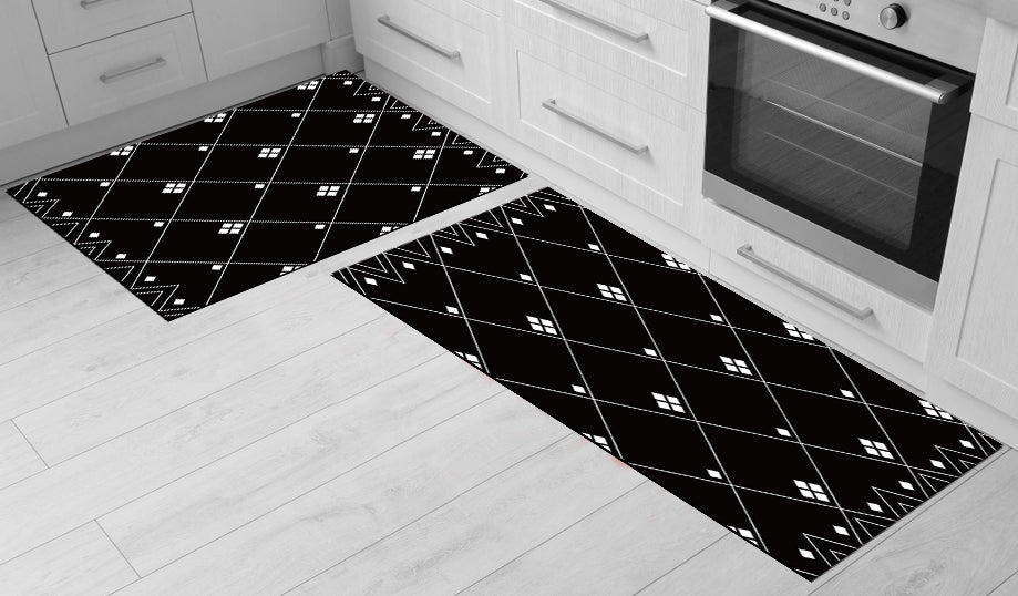 דגם מעוינים שחורים  PVC שטיח