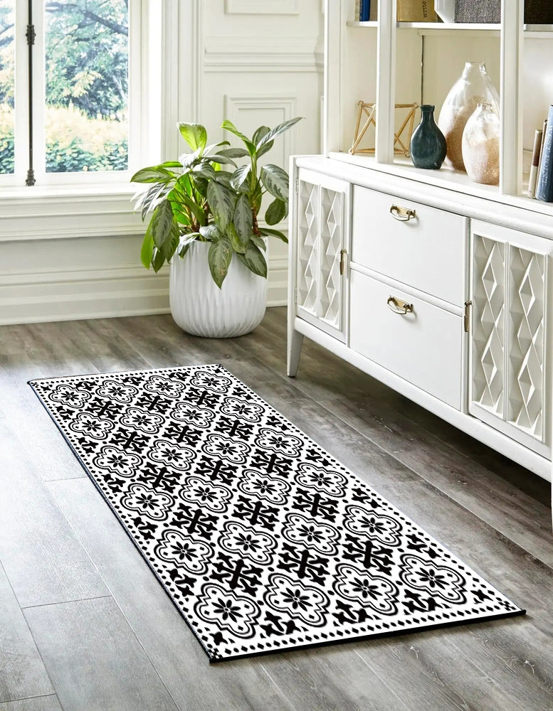 דגם שחור לבן גאומטרי PVC שטיח