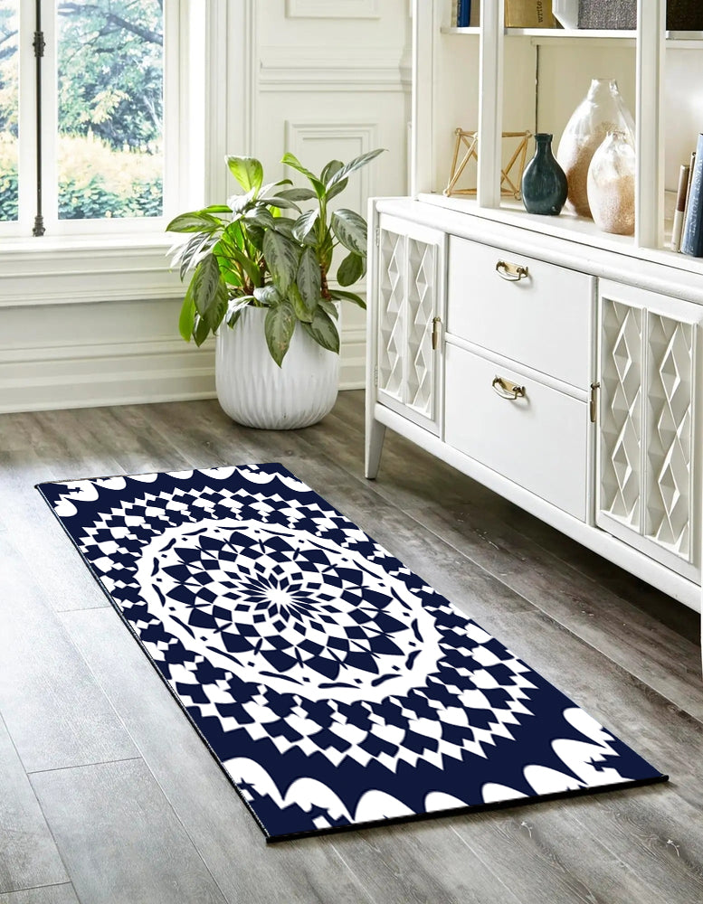 דגם פרחוני כחול לבן PVC שטיח