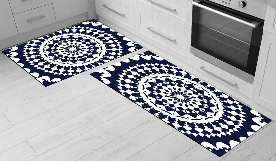 דגם פרחוני כחול לבן PVC שטיח