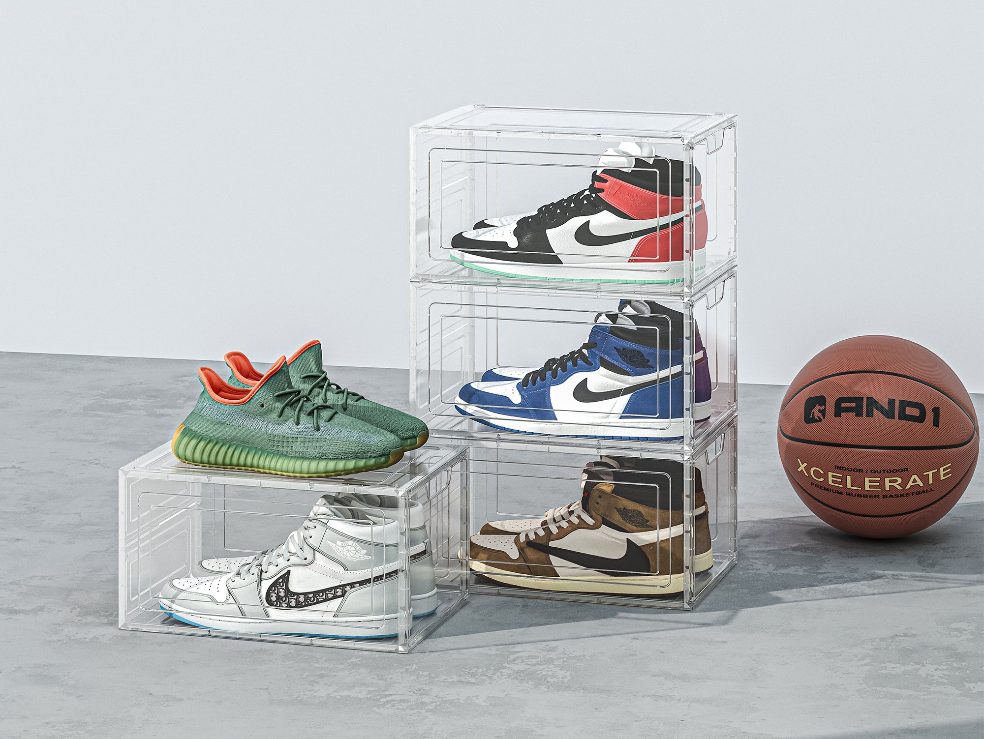 קופסאות אקריל שקופות לאחסון נעליים פתיחה רחבה