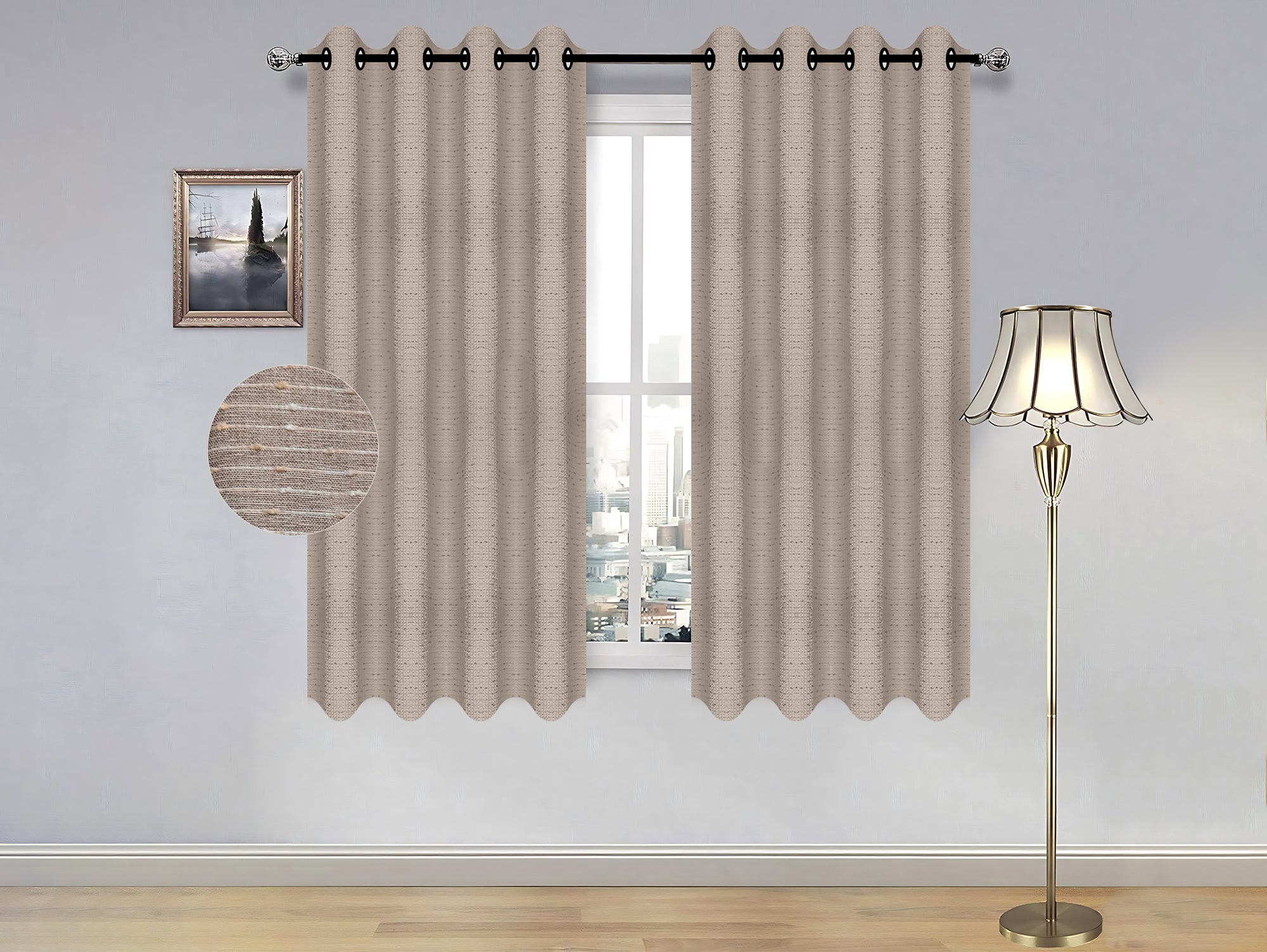 וילון קצר דוגמת בז' פסים - מידה 1.40/1.60