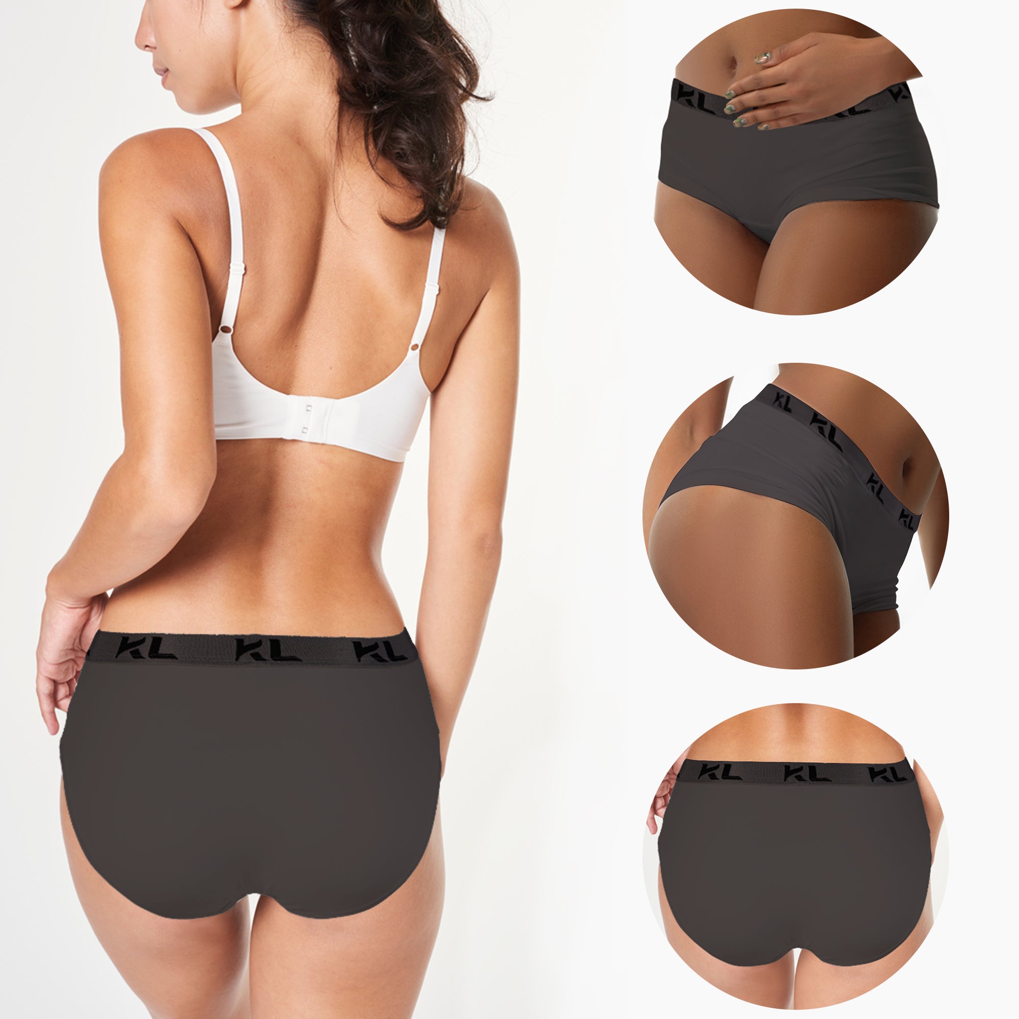 מארז תחתוני נשים - 3 יחידות בגזרה גבוהה - צבעים לבן, שחור ואפור