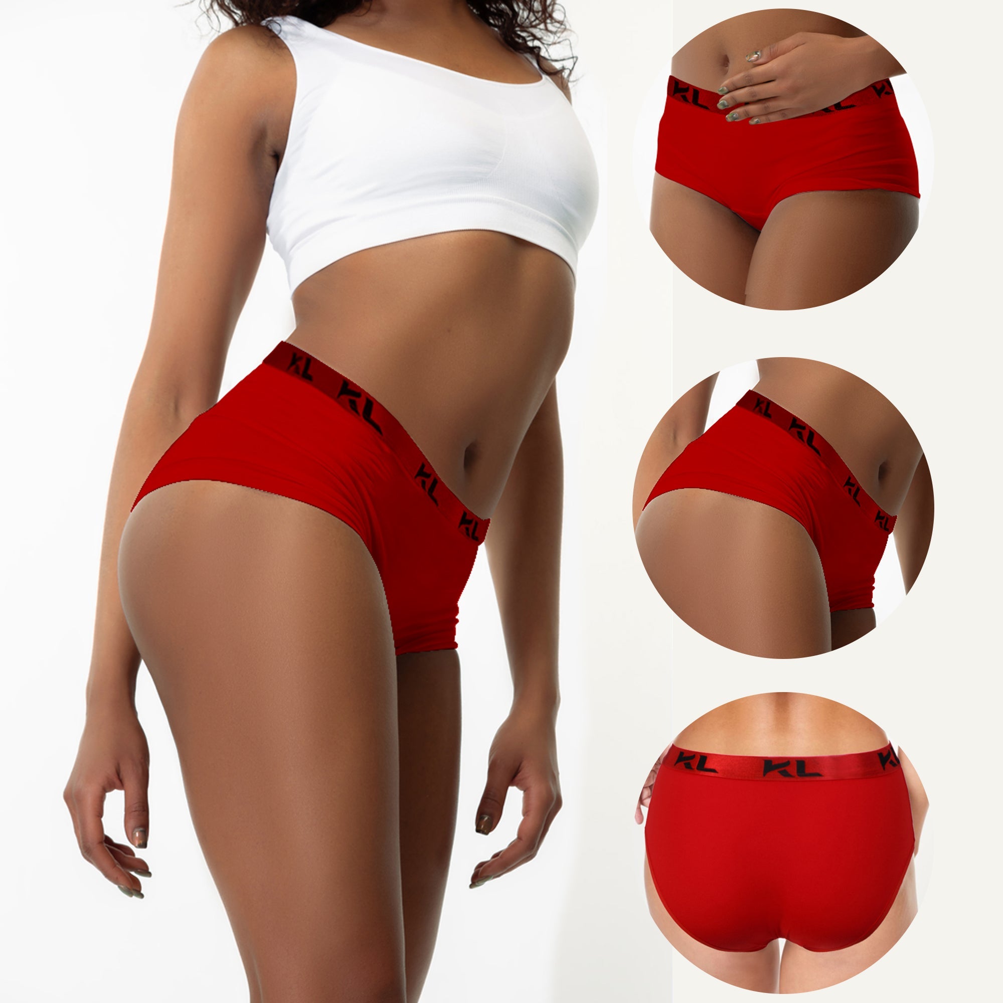 מארז תחתוני נשים - 3 יחידות בגזרה גבוהה - צבע אדום, שחור ואפור