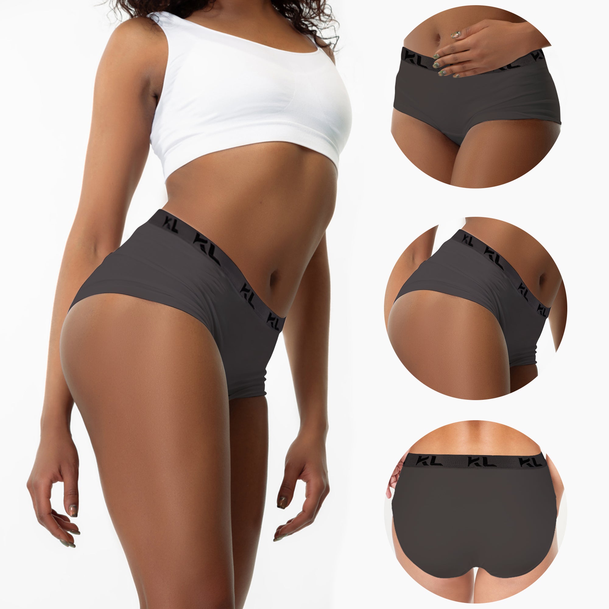 מארז תחתוני נשים - 3 יחידות בגזרה גבוהה - צבעים לבן, שחור ואפור