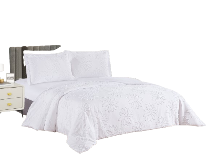 בד ג'קארד לבן - דוגמת פרחוני - מיטה זוגית- 160/200 ס"מ