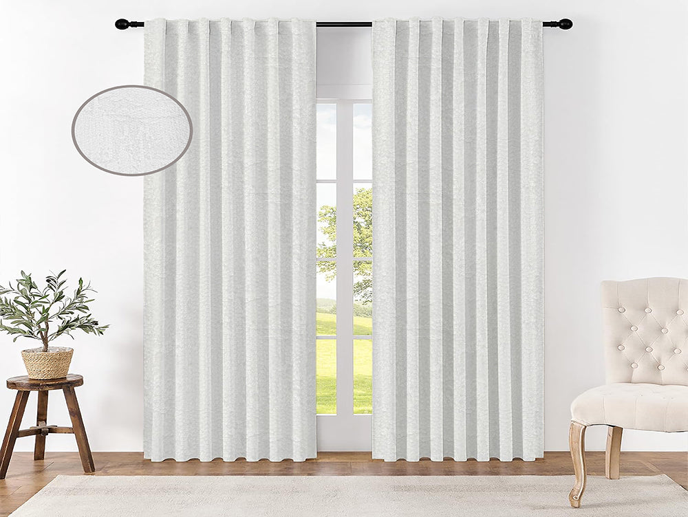 וילון קצר דוגמת לבן עלים - מידה 1.40/1.60