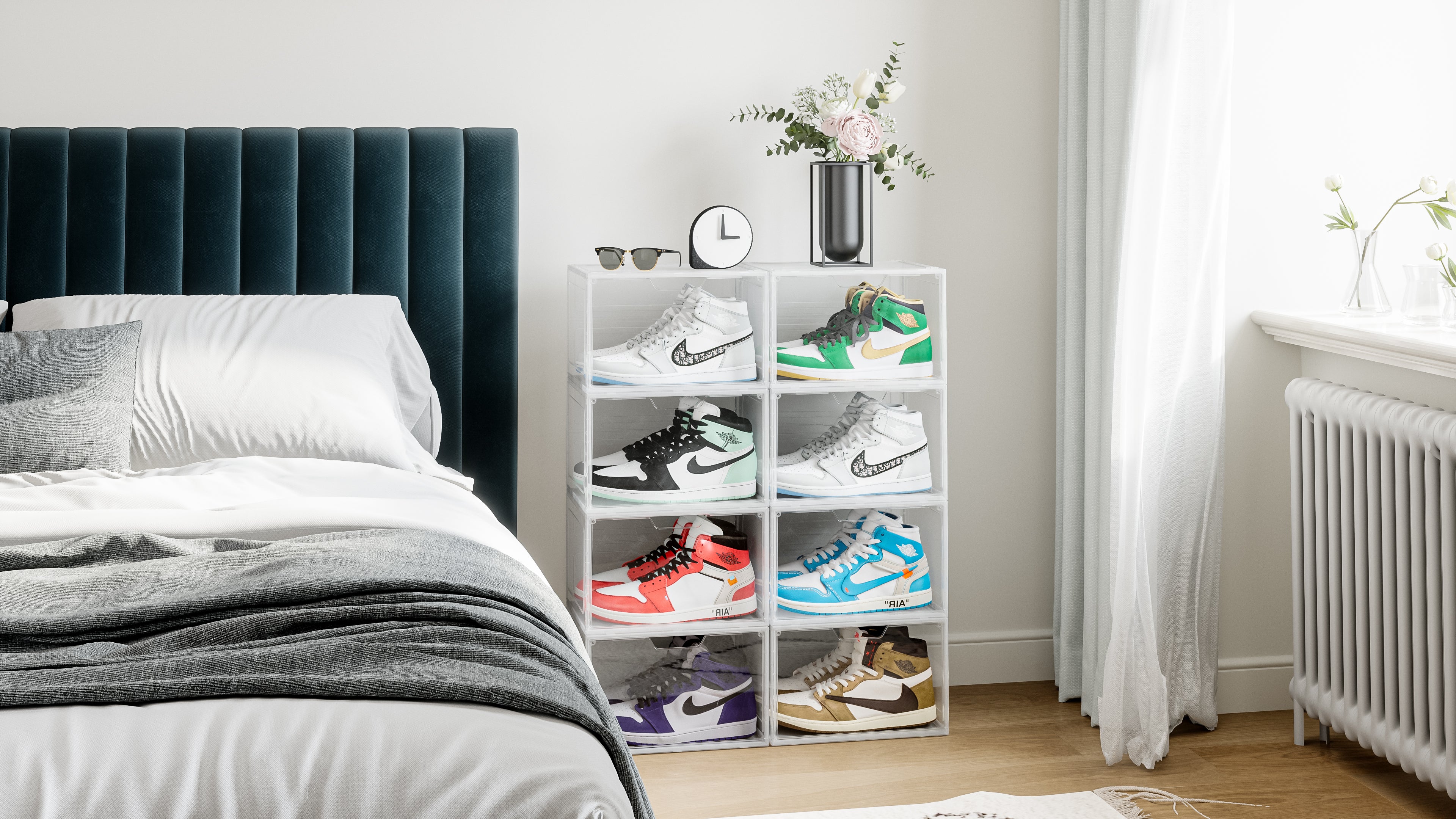 קופסאות אקריל שקופות לאחסון נעליים פתיחה רחבה