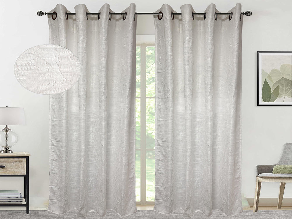 וילון קצר דוגמת לבן עלים - מידה 1.40/1.60