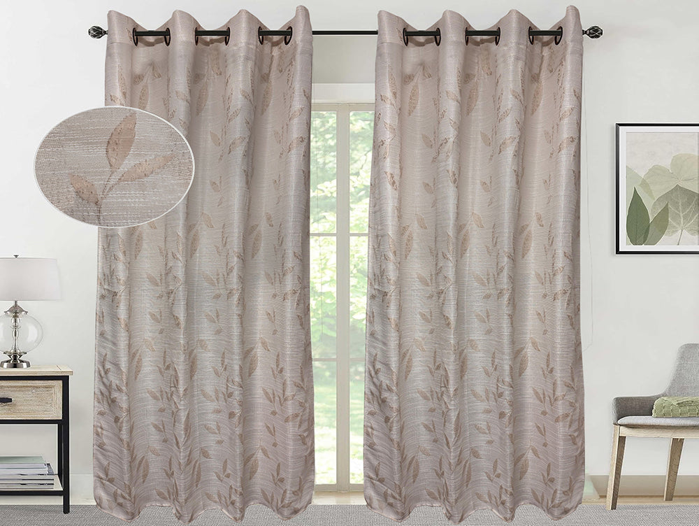 וילון ארוך דוגמת קרם עלים - מידה 1.40/2.50