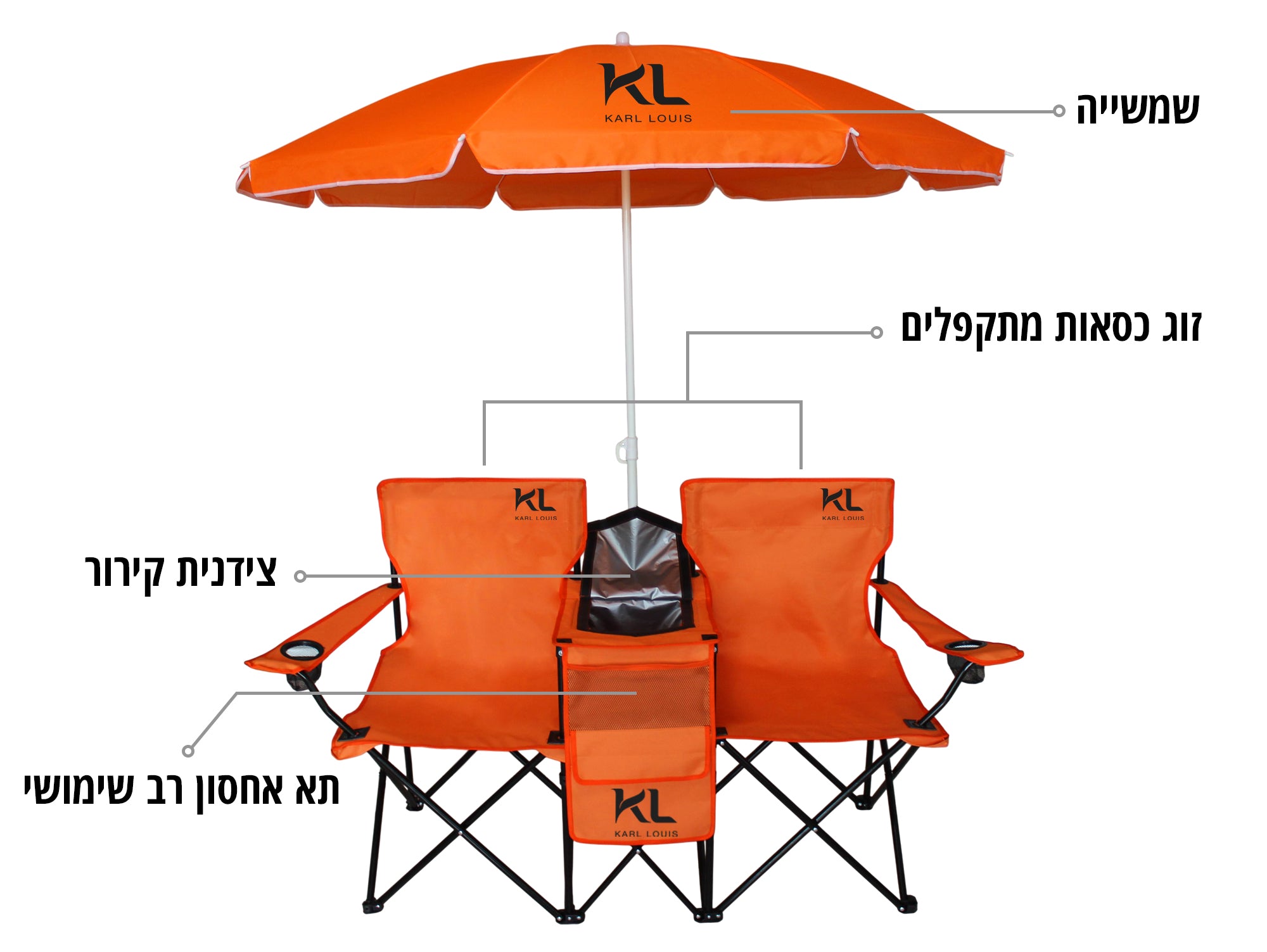 כסאות חוף עם תא אחסון צידנית ושמשייה מובנית