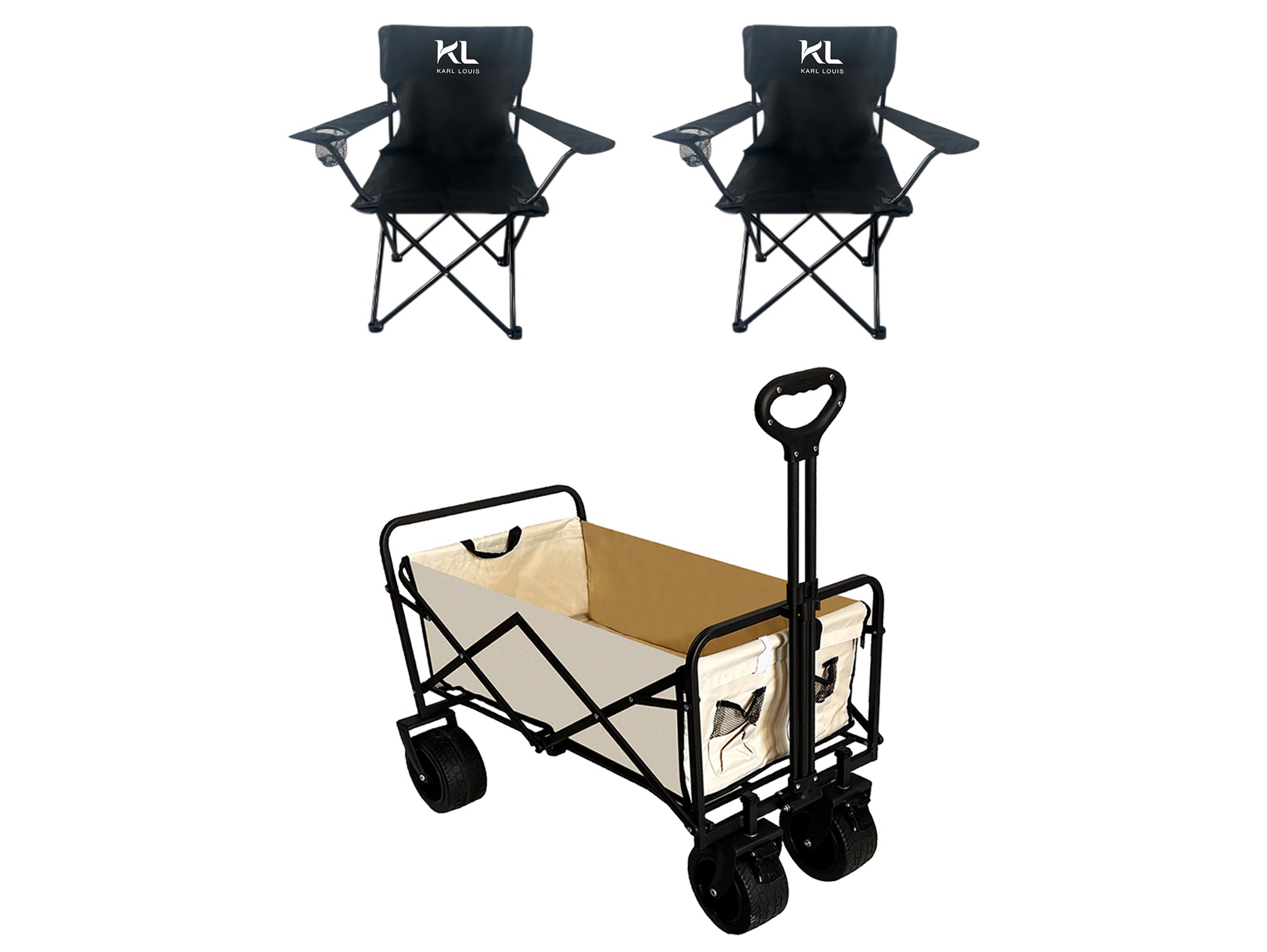 עגלת קמפינג+ זוג כיסאות קמפינג