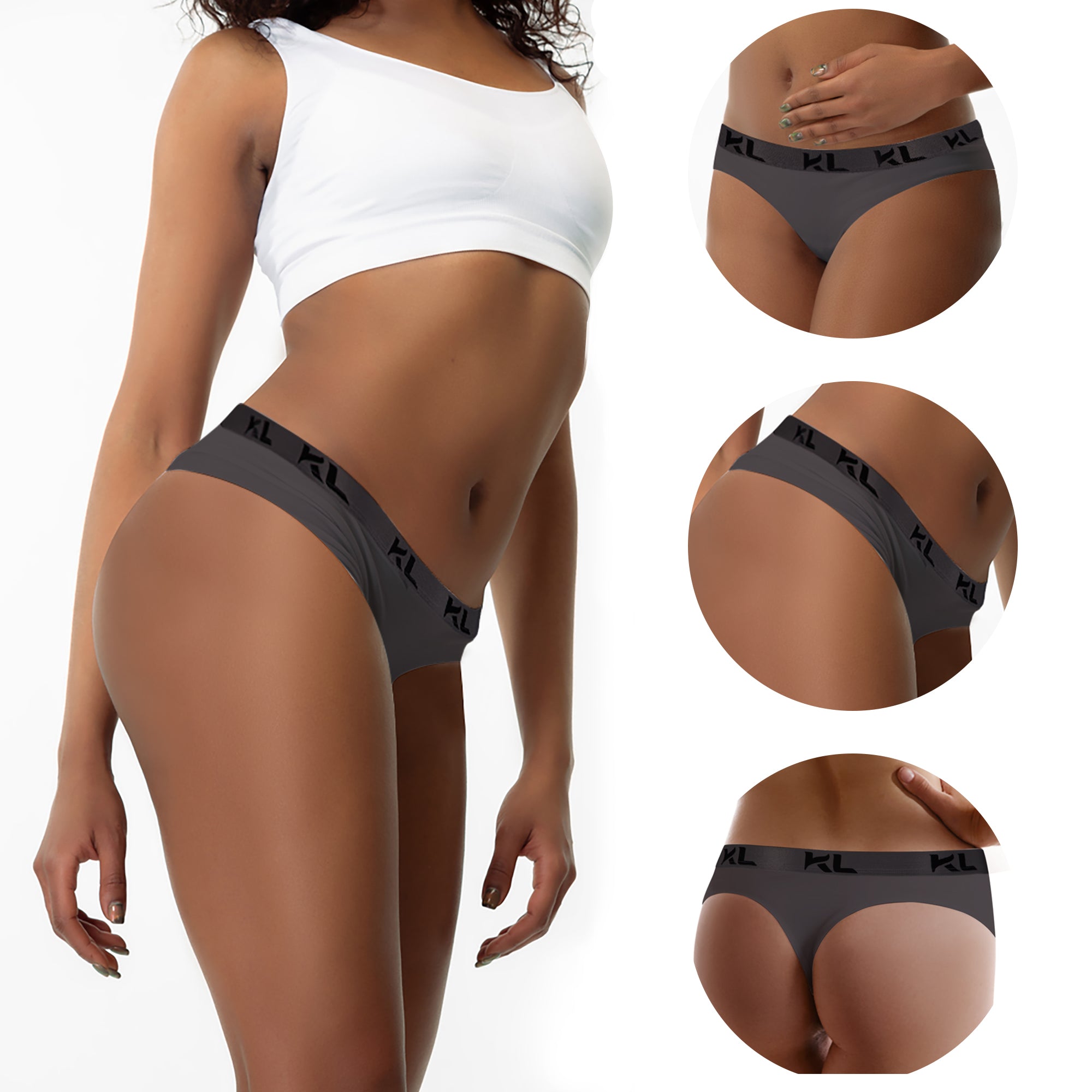 מארז תחתוני נשים - 3 יחידות בגזרת חוטיני - צבע לבן, שחור ואפור