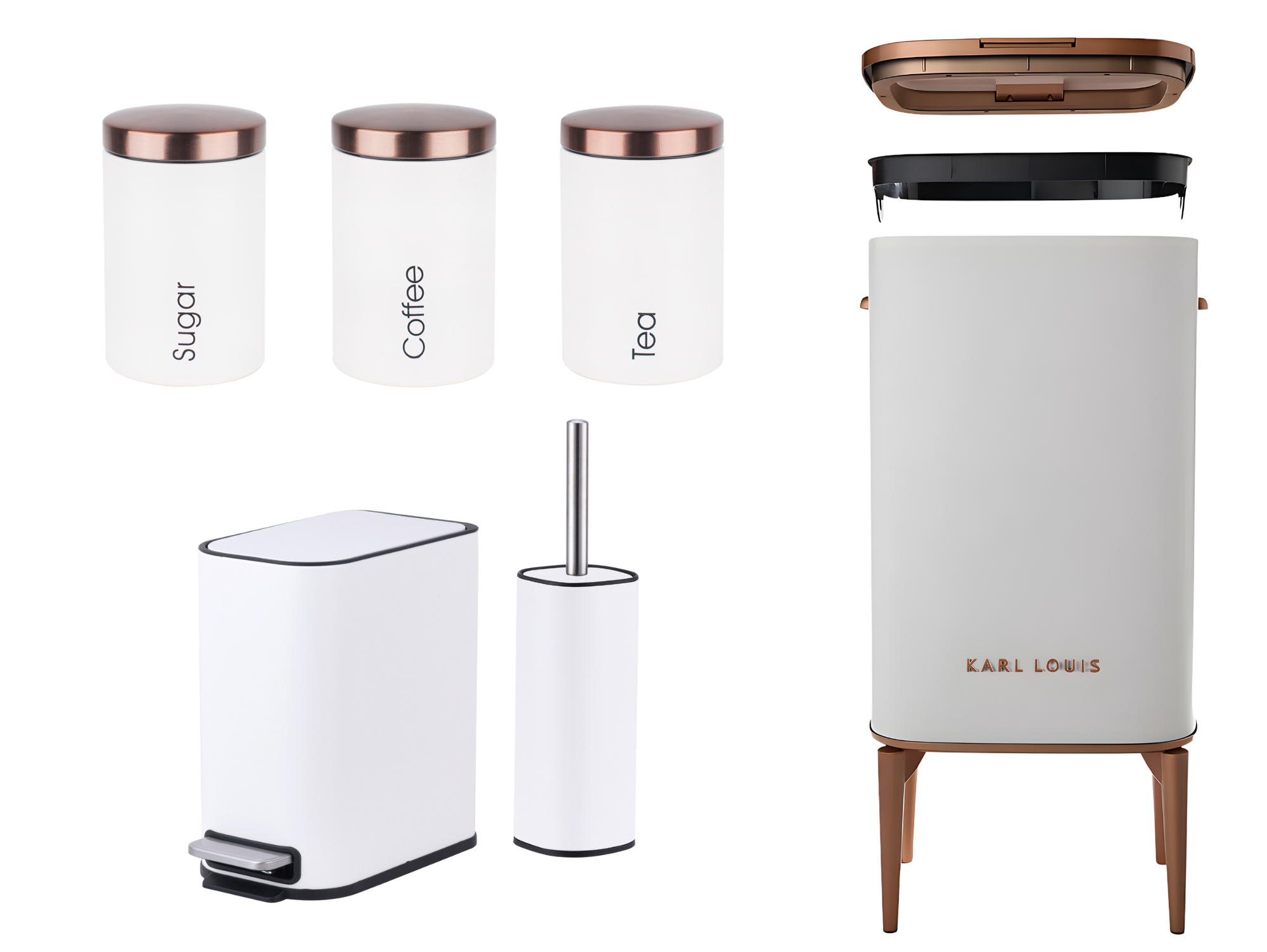 The White & Rose Bundle סט פחים מעוצבים + שלישיית אחסון יוקרתית