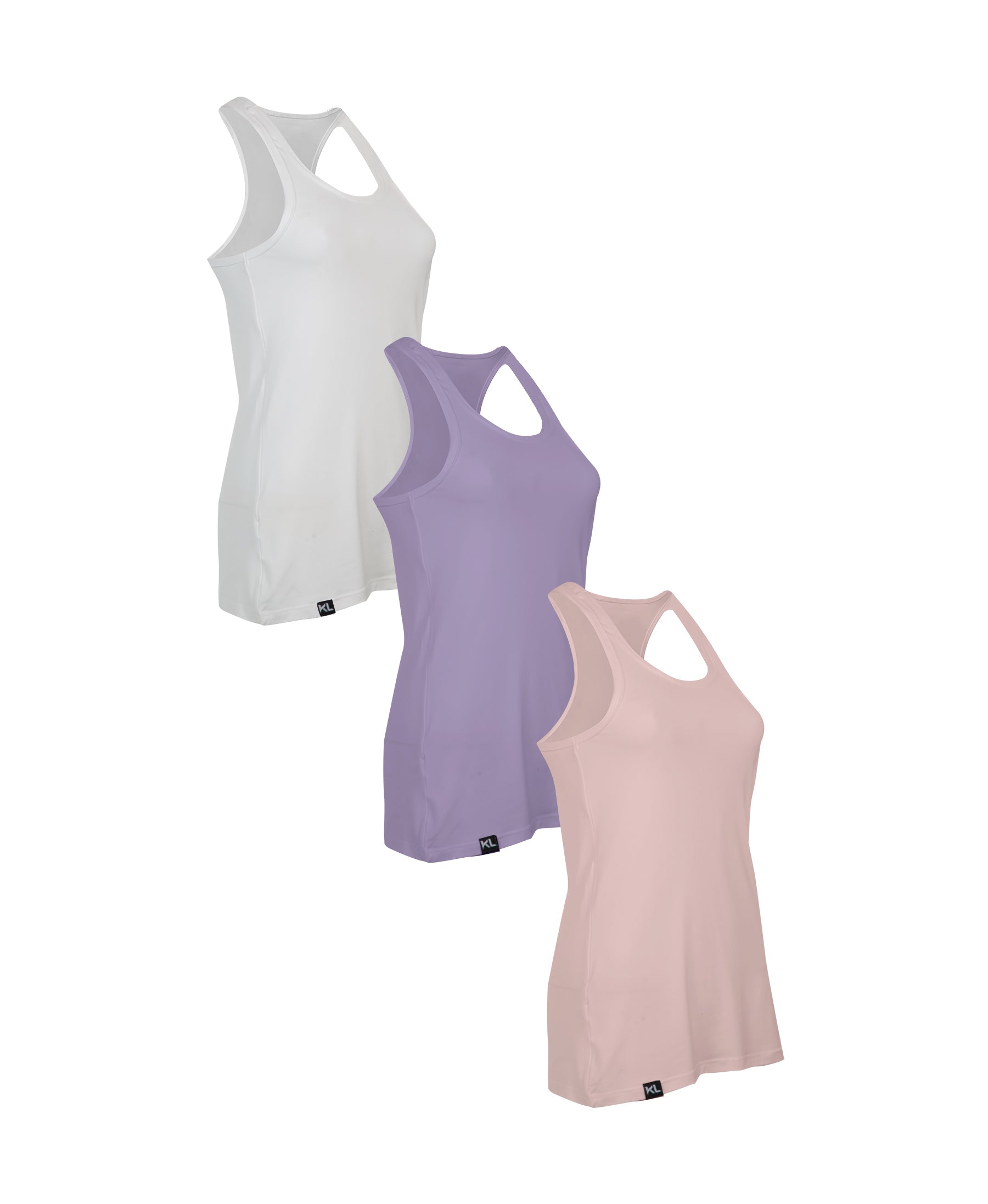 מארז 3 גופיות ספורט איכותיות לאישה - צבע לבן, סגול לילך , ורוד