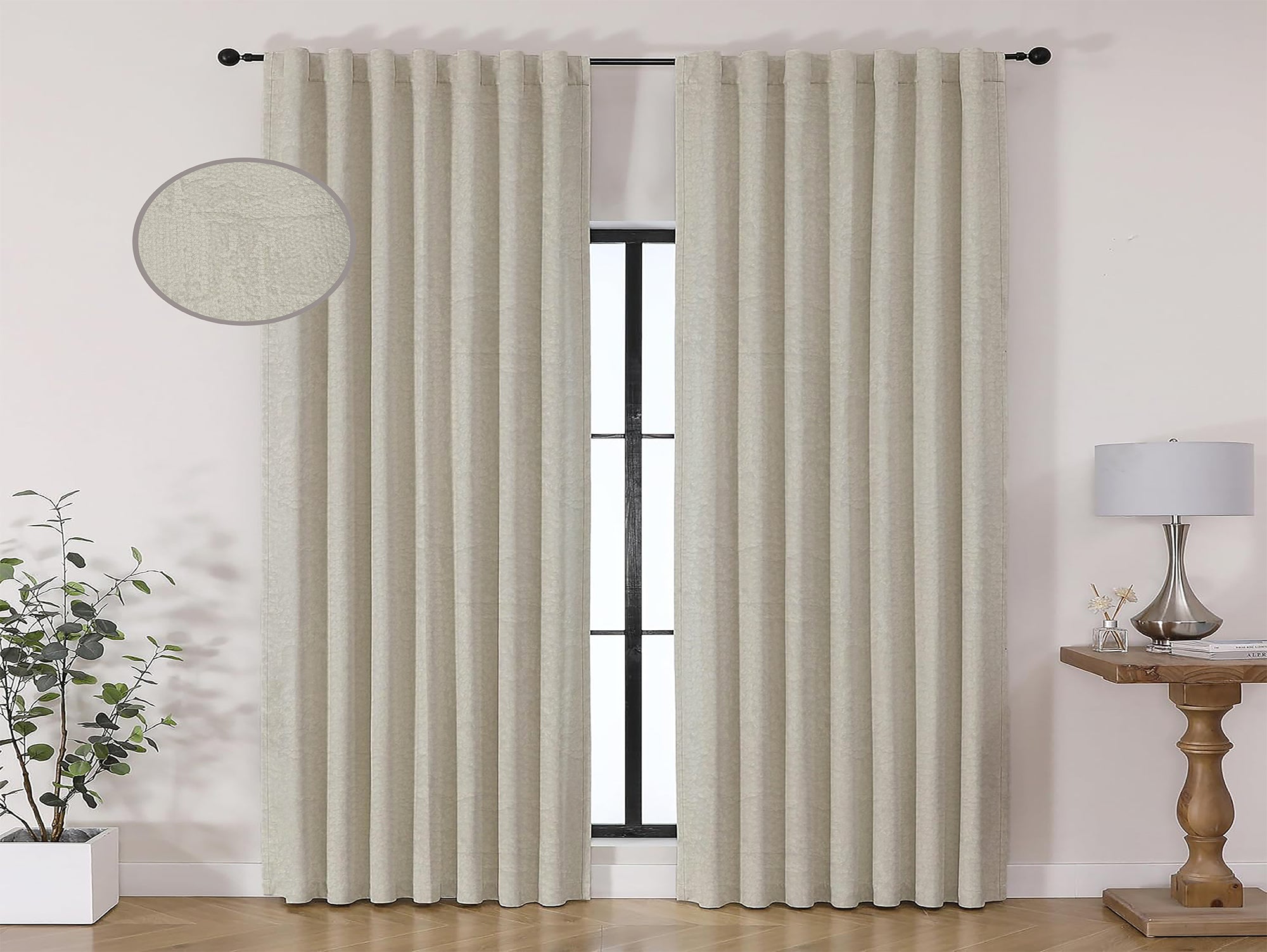 וילון בד עבה 250×140 ס"מ עם טבעות נחושת – קרם