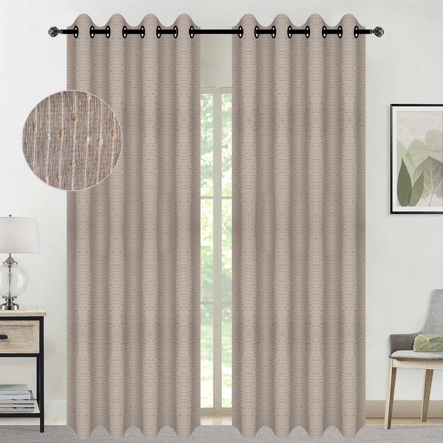 וילון ארוך דוגמת בז' פסים - מידה 1.40/2.50