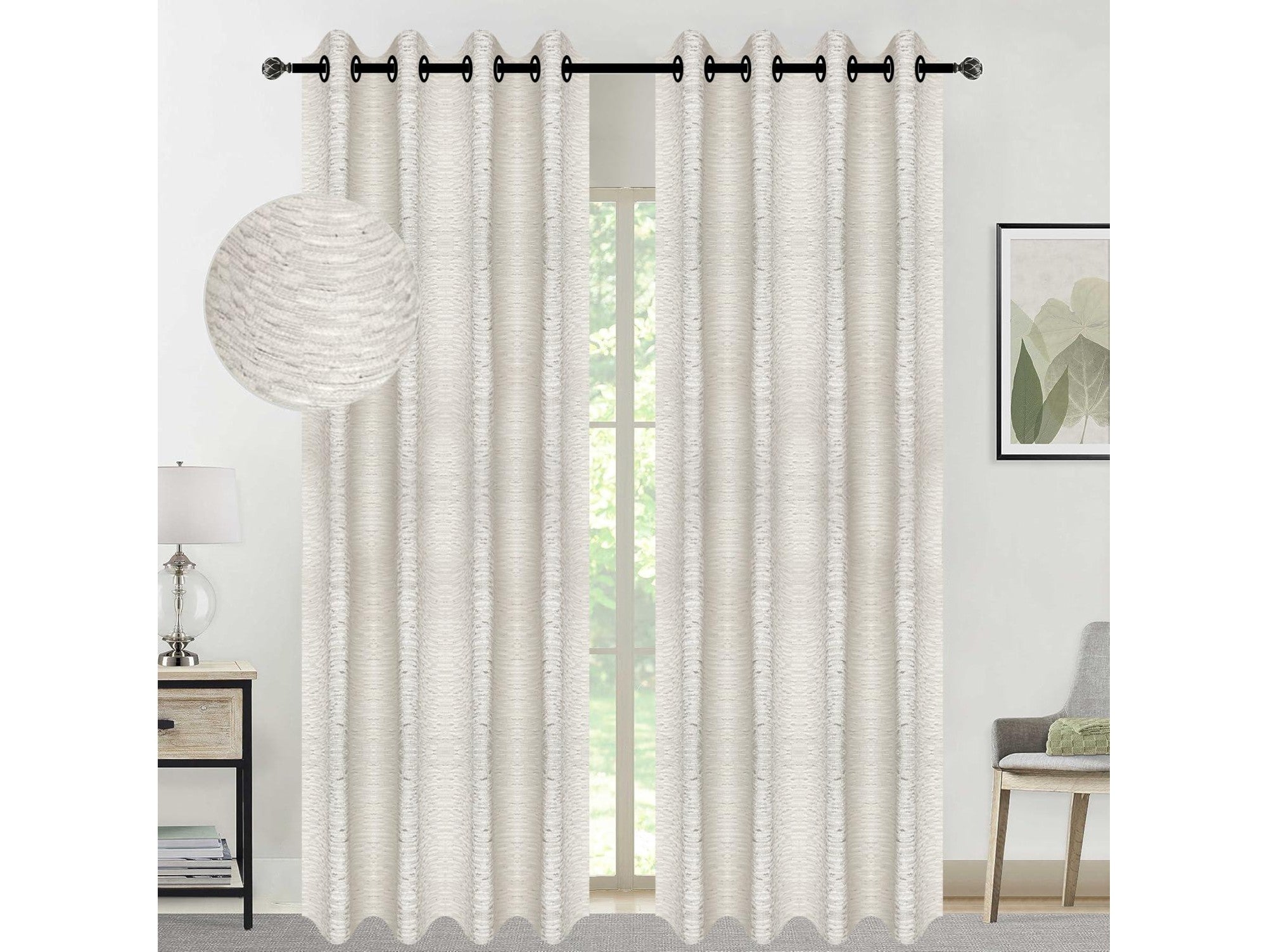 וילון ארוך דוגמת לבן פסים - מידה 1.40/2.50