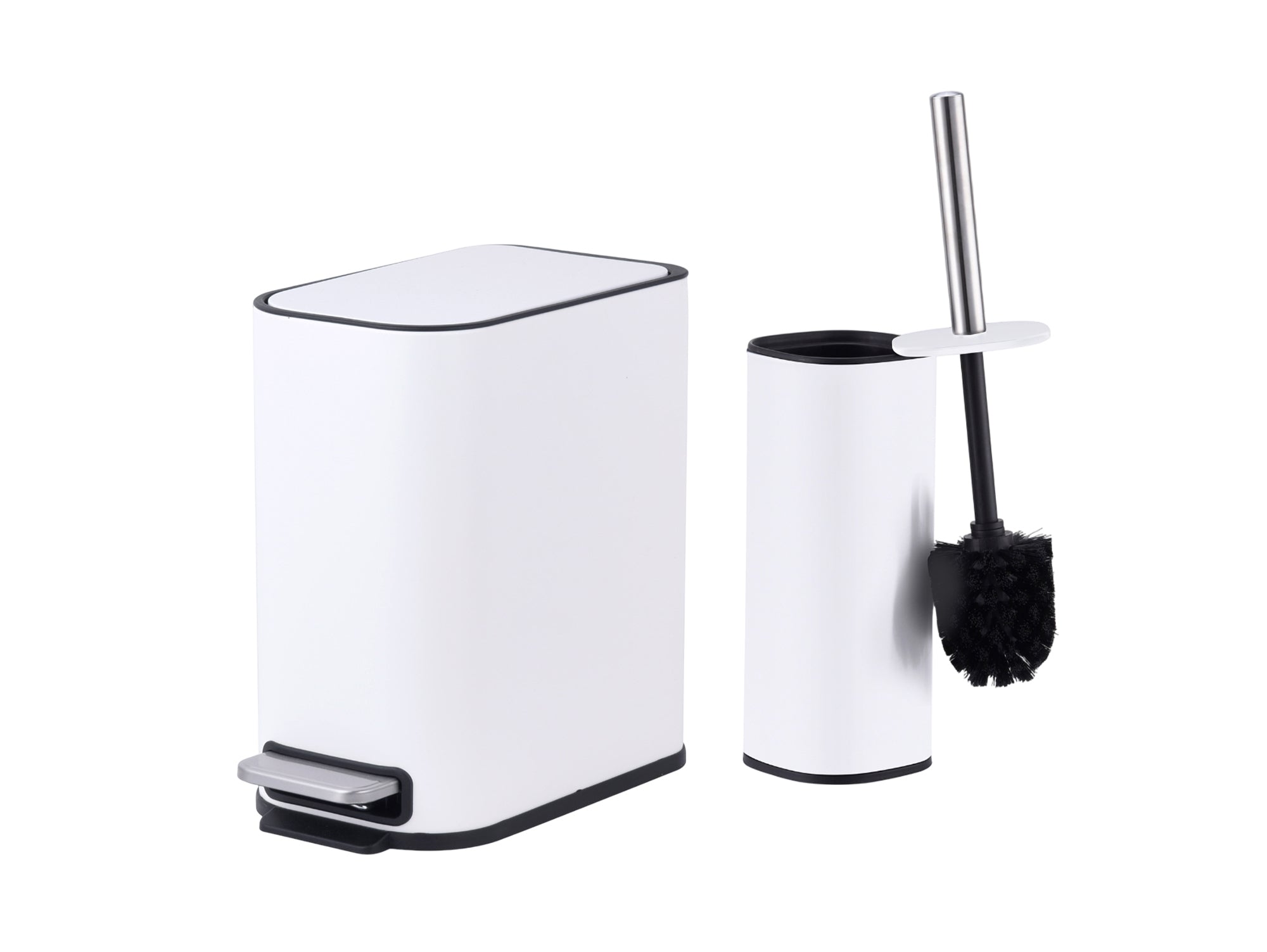 סט פח 5  ליטר + מברשת לאסלה בצבע לבן