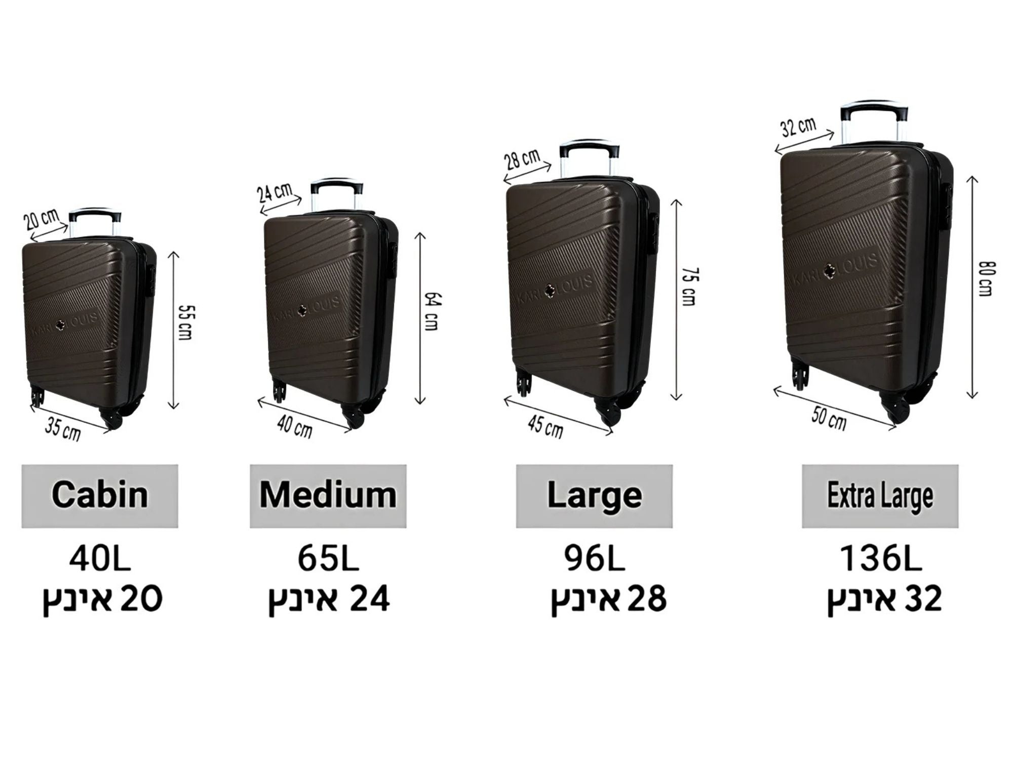 סט 4 מזוודות - אפור גרפיט