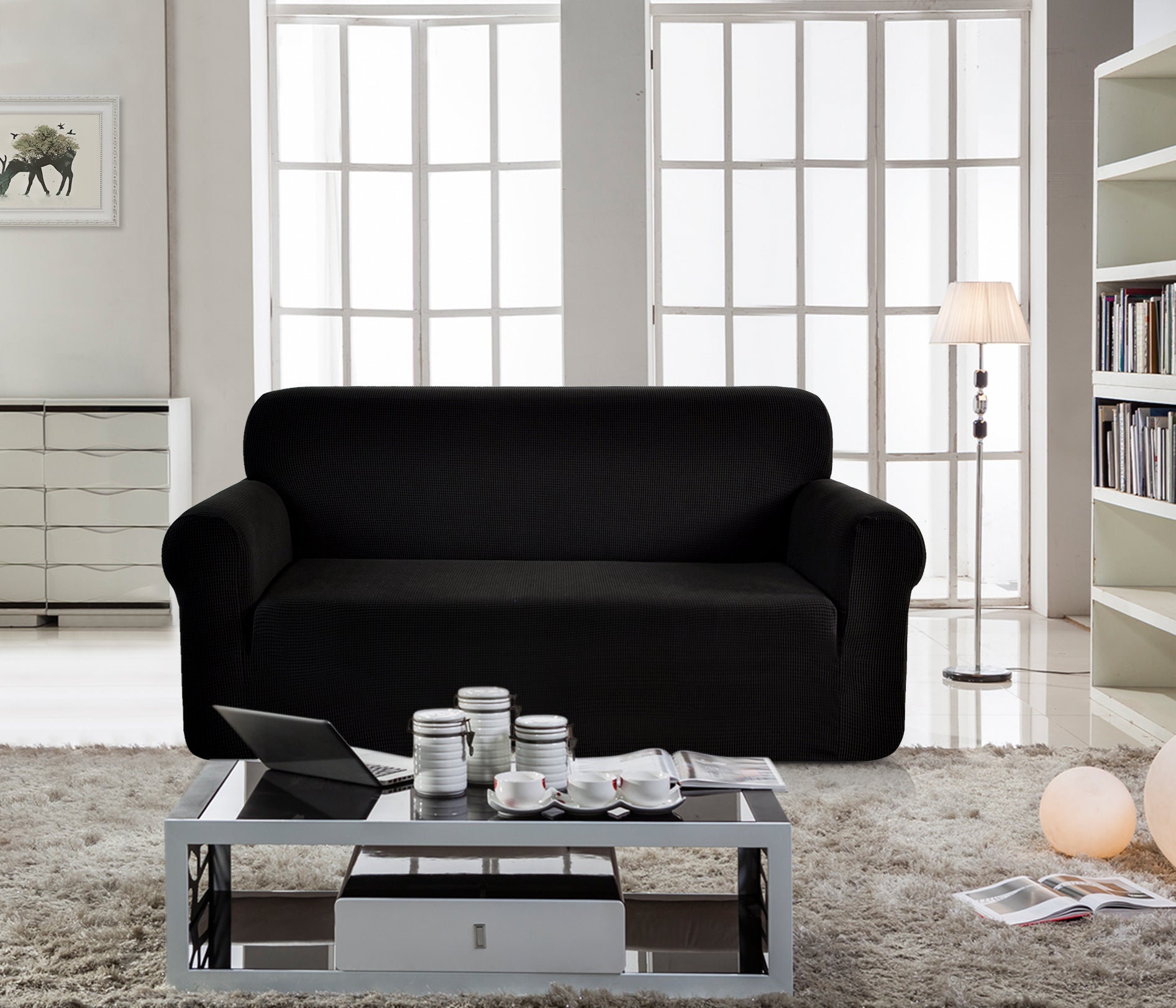 כיסויי סלון אלסטי 3+2+1 שחור