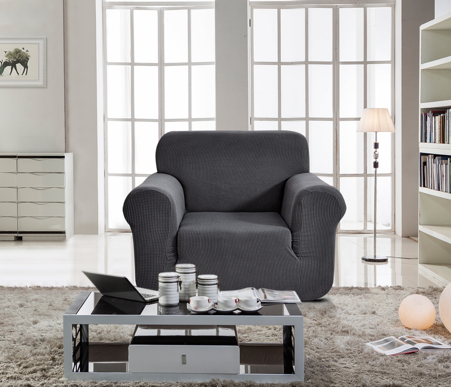 כיסויי סלון אלסטי 3+2+1 אפור כהה