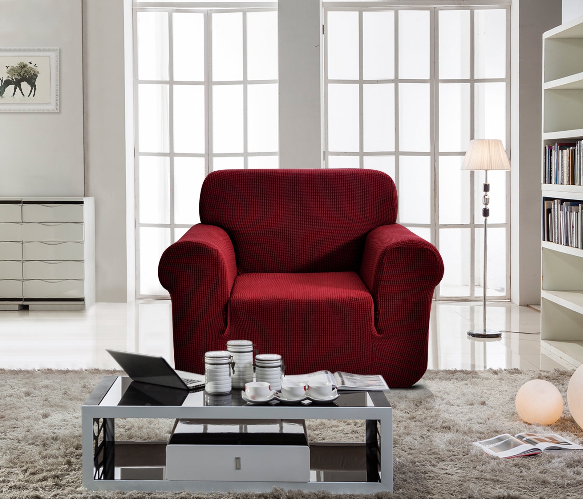 כיסויי סלון אלסטי 3+2+1 בורדו