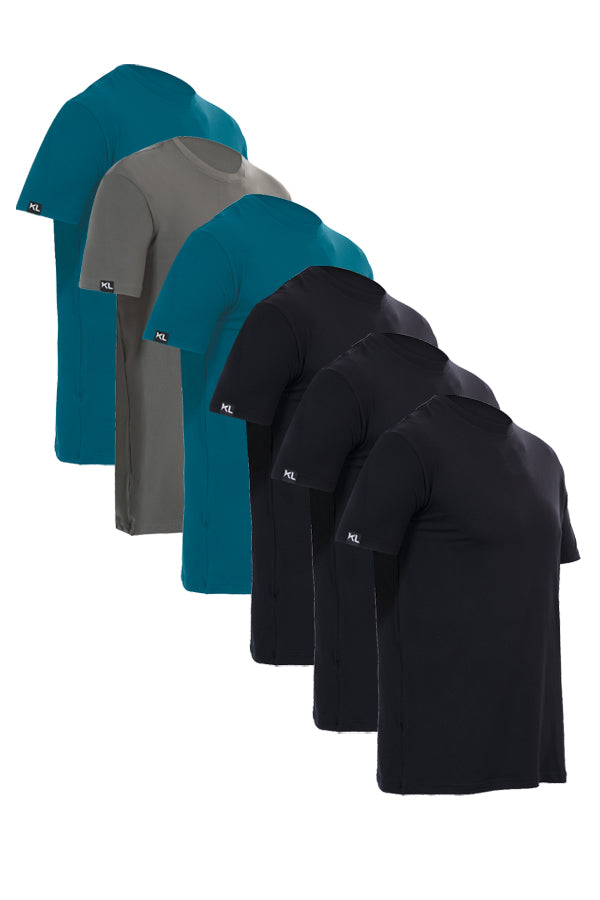 מארז 6 חולצות איכותיות טריקו לגבר ירוק רויאל אפור ירוק רויאל שחור שחור שחור