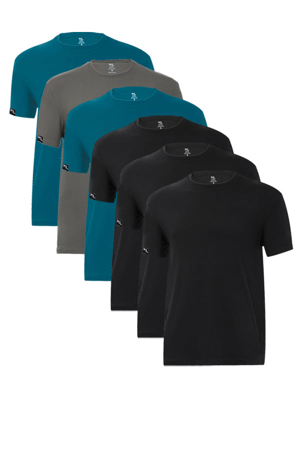 מארז 6 חולצות איכותיות טריקו לגבר ירוק רויאל אפור ירוק רויאל שחור שחור שחור