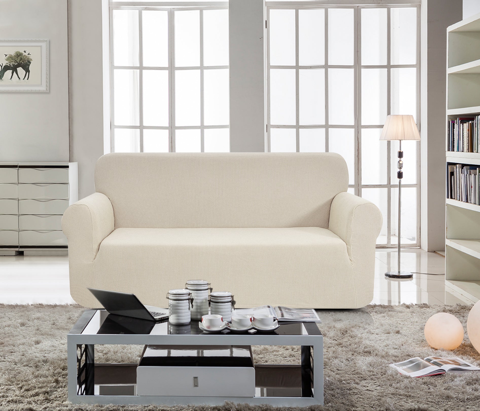 כיסויי סלון אלסטי 3+2+1 קרם