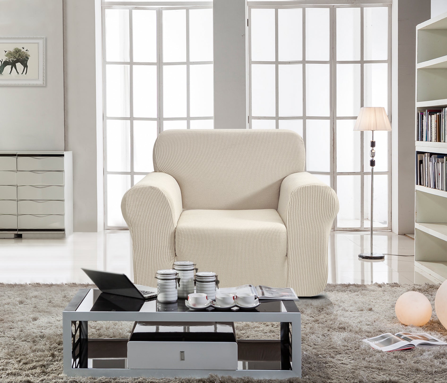 כיסויי סלון אלסטי 3+2+1 קרם