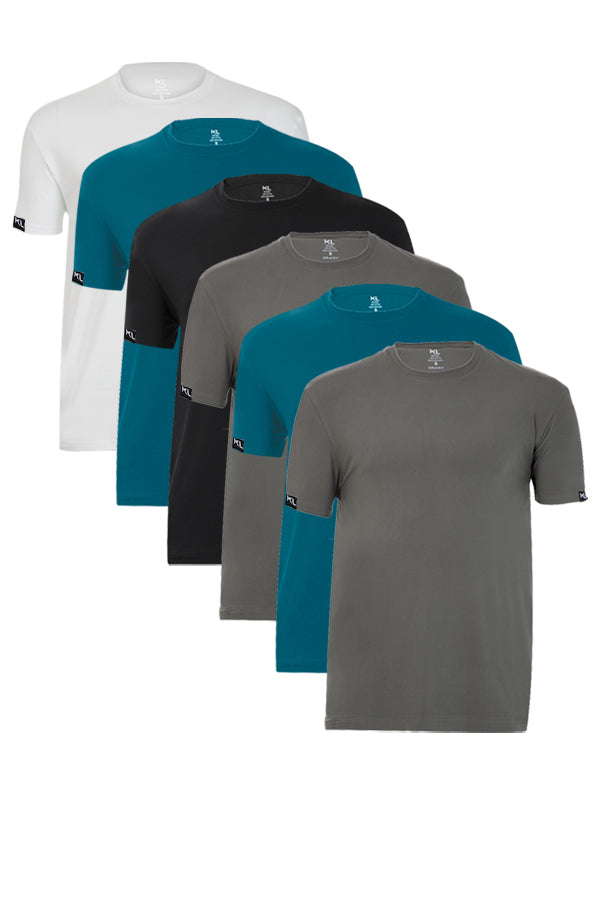 מארז 6 חולצות איכותיות טריקו לגבר - צבע לבן  ירוק רויאל , שחור, אפור , ירוק רויאל , אפור