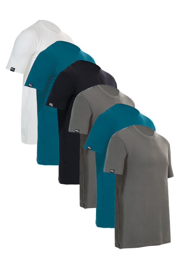 מארז 6 חולצות איכותיות טריקו לגבר - צבע לבן  ירוק רויאל , שחור, אפור , ירוק רויאל , אפור