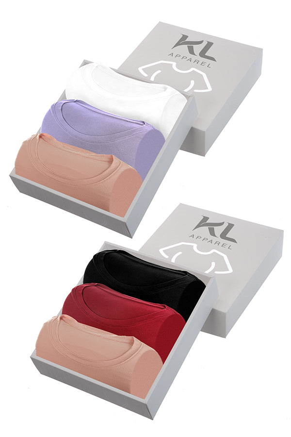 מארז 6 חולצות טריקו איכותיות לאישה - צבע לבן , סגול לילך  , ורוד  ,שחור, בורדו, ורוד