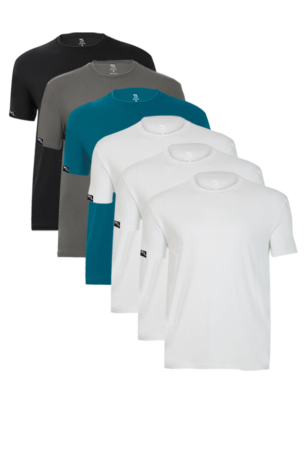 מארז 6 חולצות איכותיות טריקו לגבר  שחור, אפור, ירוק רויאל , לבן , לבן , לבן