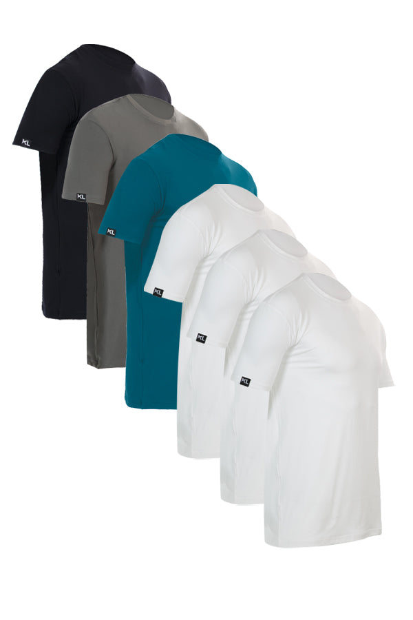 מארז 6 חולצות איכותיות טריקו לגבר  שחור, אפור, ירוק רויאל , לבן , לבן , לבן