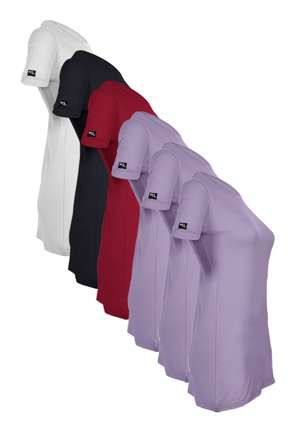 מארז 6 חולצות טריקו איכותיות לאישה - צבע לבן , שחור, בורדו , סגול לילך , סגול לילך , סגול לילך