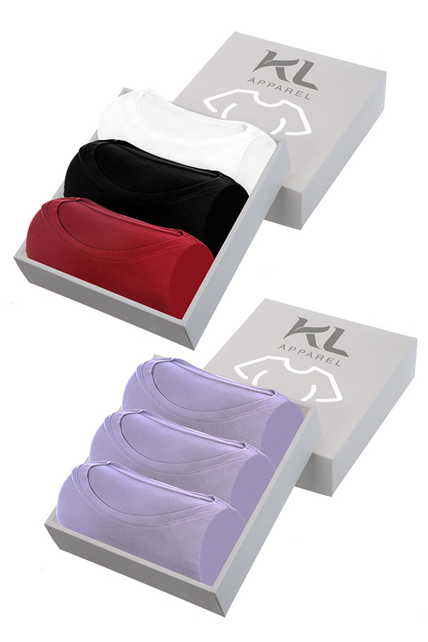 מארז 6 חולצות טריקו איכותיות לאישה - צבע לבן , שחור, בורדו , סגול לילך , סגול לילך , סגול לילך