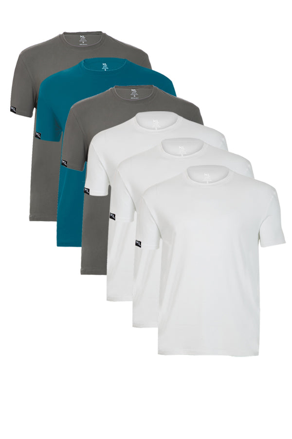 מארז 6 חולצות איכותיות טריקו לגבר - צבע לבן , לבן , לבן, אפור ,  ירוק רויאל , אפור