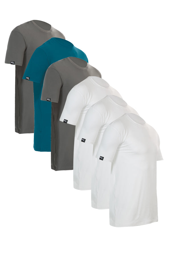 מארז 6 חולצות איכותיות טריקו לגבר - צבע לבן , לבן , לבן, ירוק רויאל , אפור , ירוק רויאל , אפור