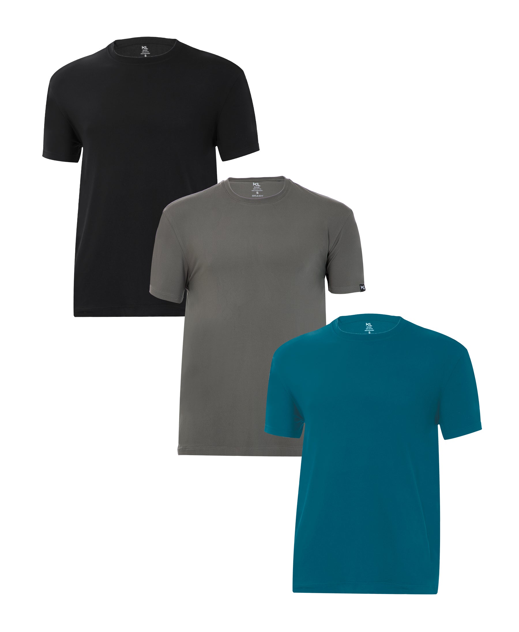 מארז 3 חולצות טריקו איכותיות לגבר שחור אפור ירוק רויאל