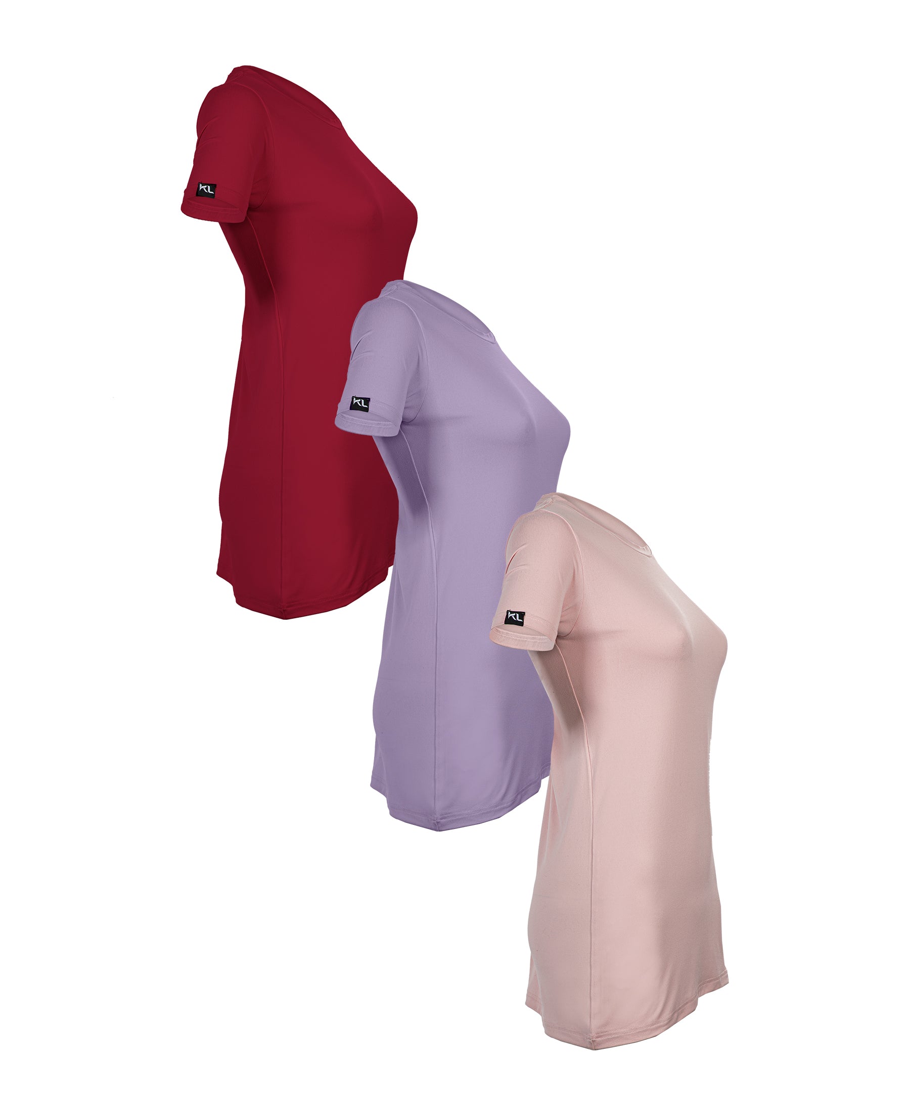 מארז 3 חולצות טריקו איכותיות לאישה צבע -  סגול לילך, ורוד בייבי , בורדו